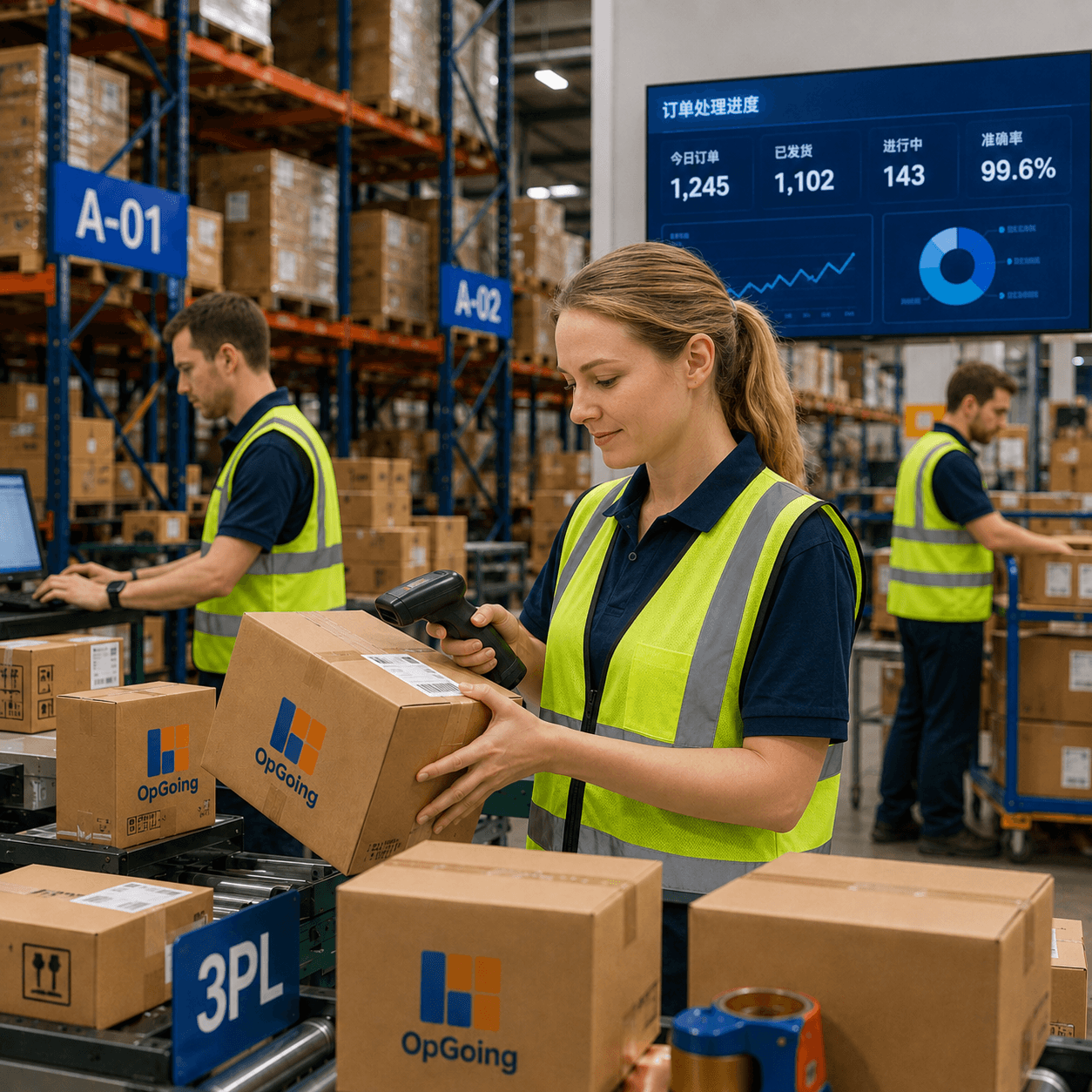 Automated 3PL fulfillment operation — order, pack, ship and returns across sales channels